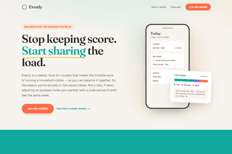 Evenly Homepage